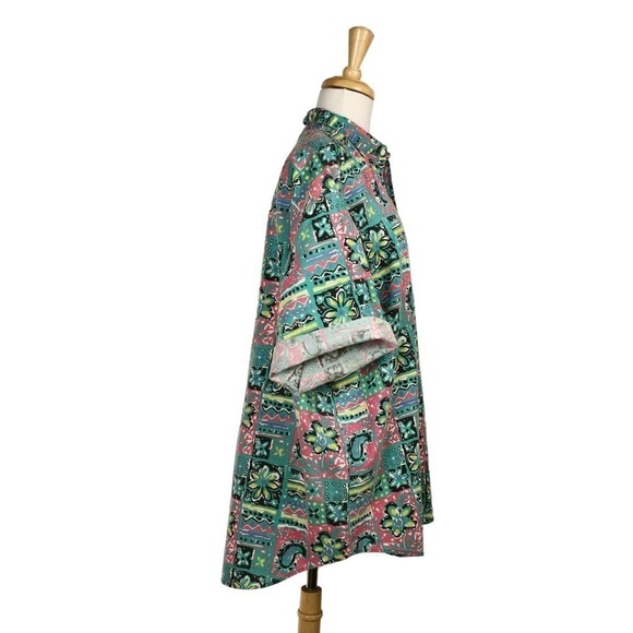 Vintage Mens Pro Spirit Hawaiian Shirt Turquoise Pink Flower Cotton XL - Hey Viv - Picture 2 of 5